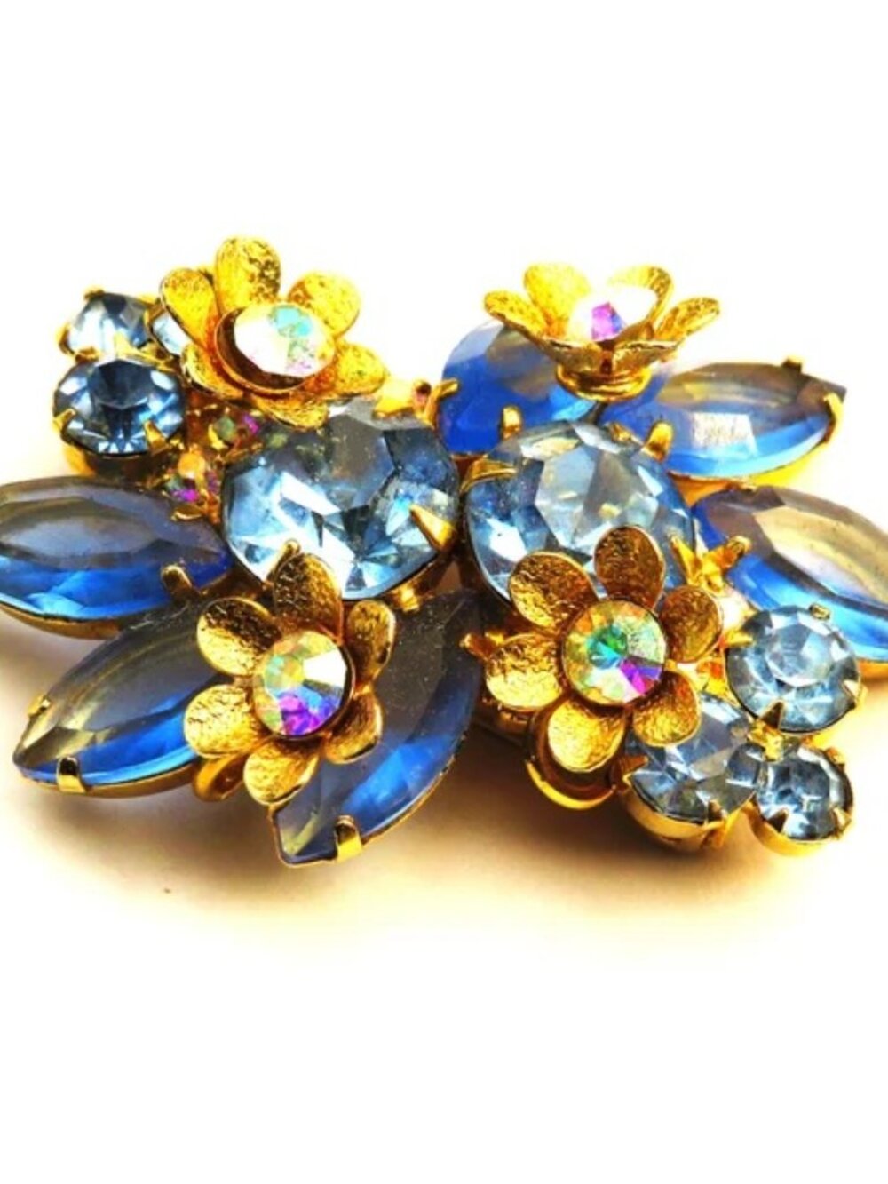 Juliana D & E Blue Aurora Borealis Rhinestone Brooch - Picture 6 of 7